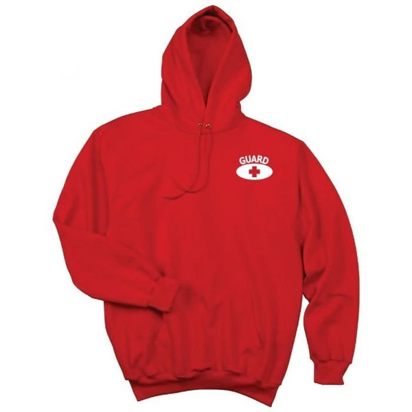 Kemp Usa Hooded Pullover Sweatshirt, Red w/ GUARD Logo In White - Large 18-007-RED-LRG